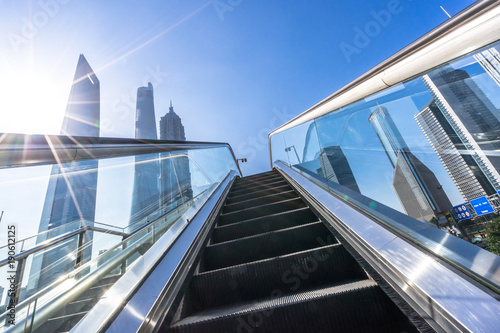 escalator with modern building