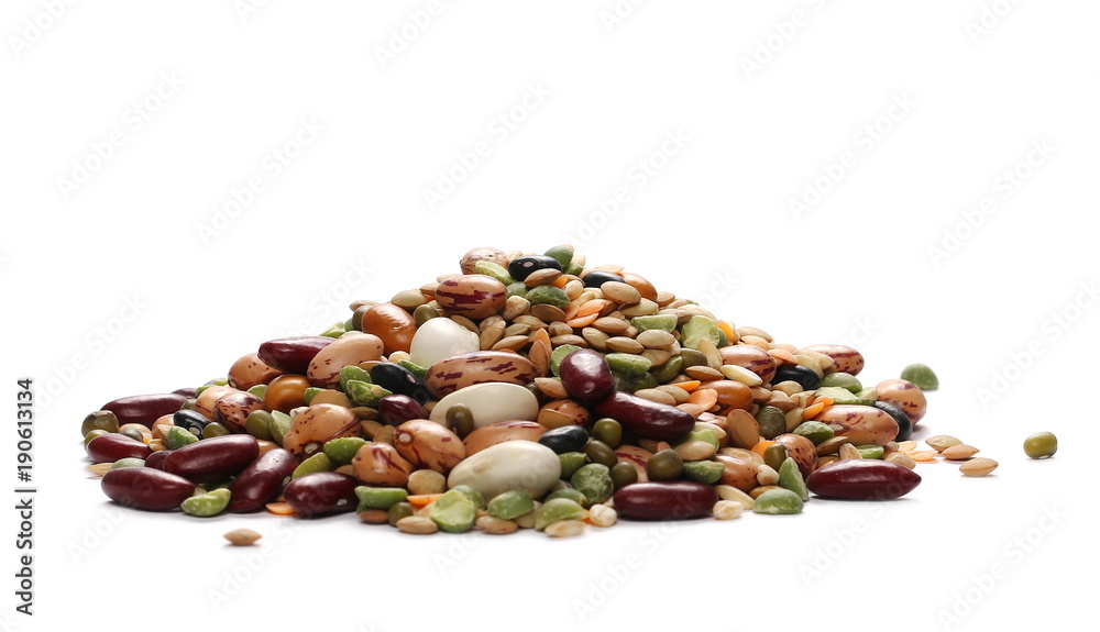 Mixed dried legumes and cereals isolated on white background Mixed dried legumes and cereals isolated on white background