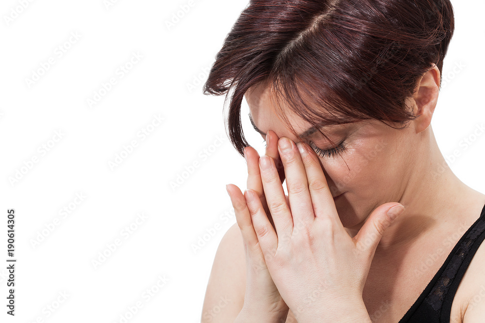 Beautiful woman portrait with short red hair having flu and headache Beautiful woman portrait with short red hair having flu and headache
