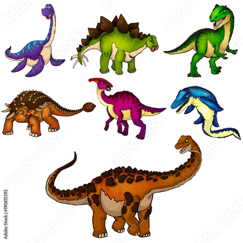 Fototapeta Naklejka Na Ścianę i Meble -  Set of dinosaurs. Isolated vector illustration.