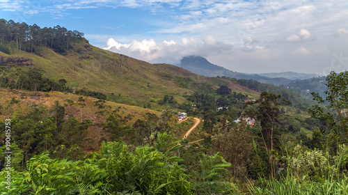 mist morning Mountain landscape and village