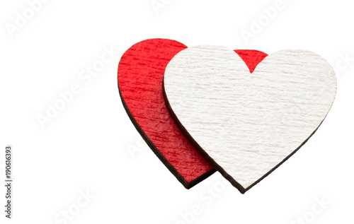 Valentine day background with red and white hearts, top view photo