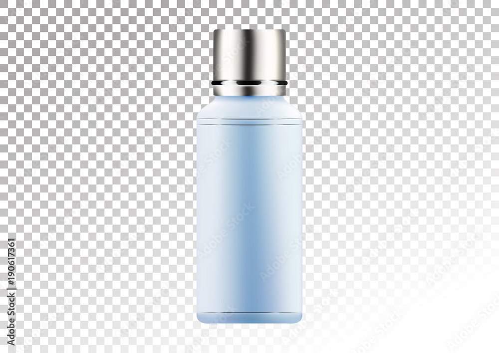 Vector empty silver and blue package for cosmetic products tube and bottle for lotion, shower gel, shampoo, tonic. Realistic mockup of plastic container isolated on white-transparent background. Vector empty silver and blue package for cosmetic products tube and bottle for lotion, shower gel, shampoo, tonic. Realistic mockup of plastic container isolated on white-transparent background.