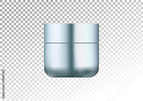 Mock up cosmetic realistic blue plastic cream jar . Cosmetic beauty product package template, vector illustration. Realistic mockup of plastic container isolated on white-transparent background.