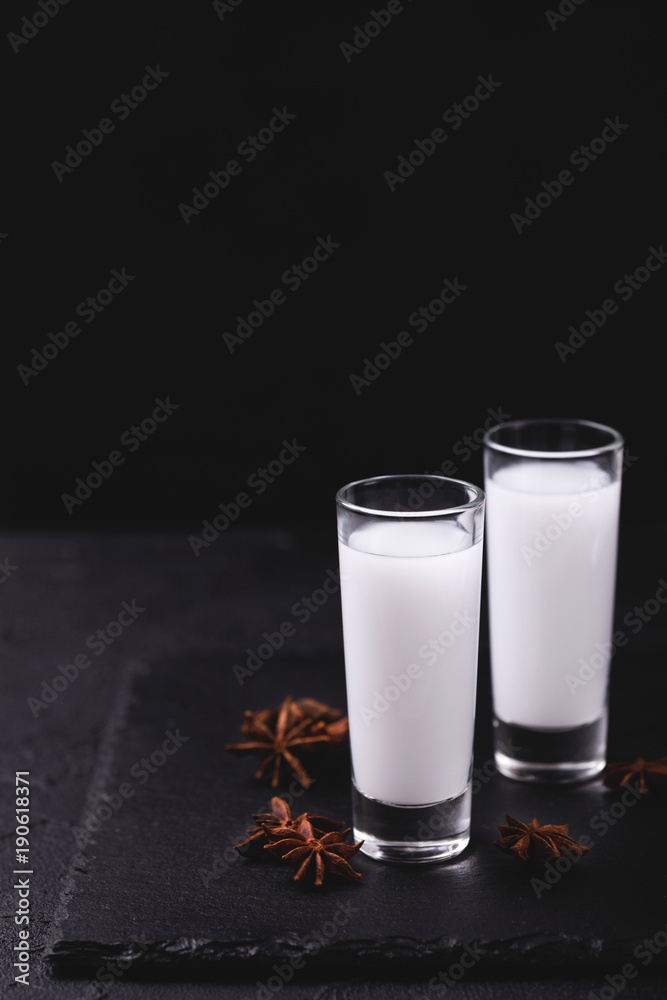 Alcohol Raki with anis. Turkish, Greek aperitif arak, Ouzo Stock Photo ...