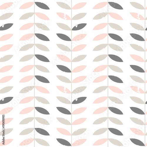 Fototapeta Seamless floral pattern with textured twigs and leaves in retro scandinavian style