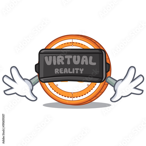 With virtual reality Veritaseum coin mascot cartoon