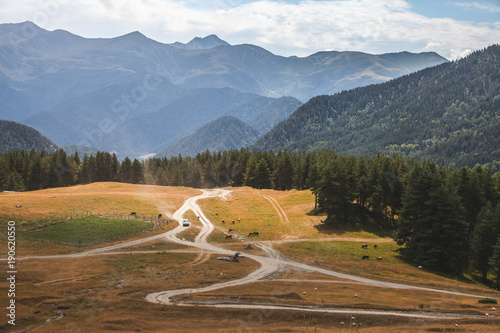 Tusheti road and blue sky