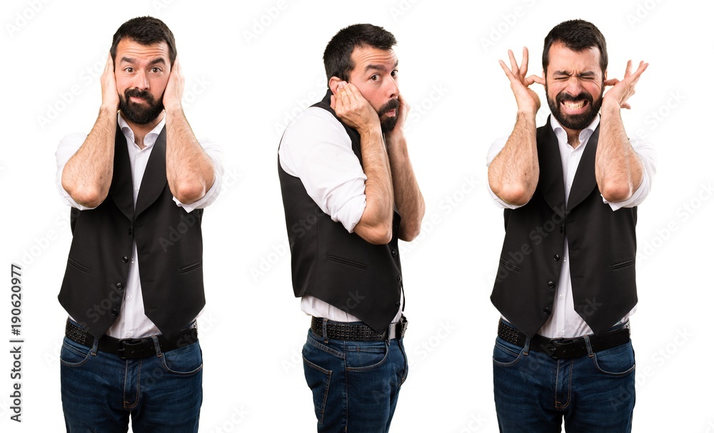 Set of Cool man covering his ears Set of Cool man covering his ears