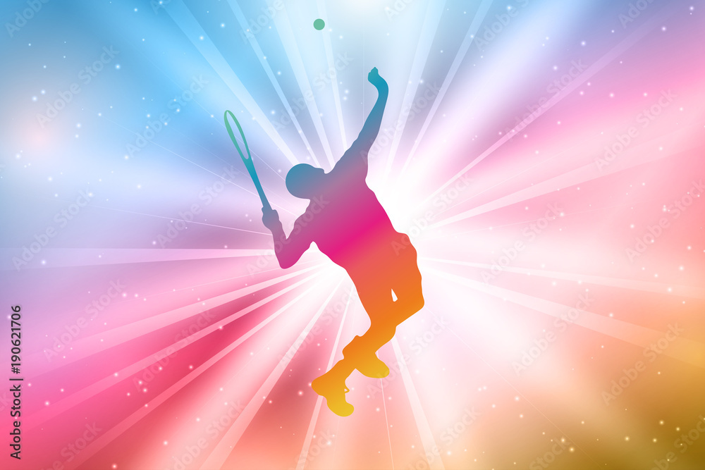Male Tennis Player Silhouettes, Colorful, Rainbow 