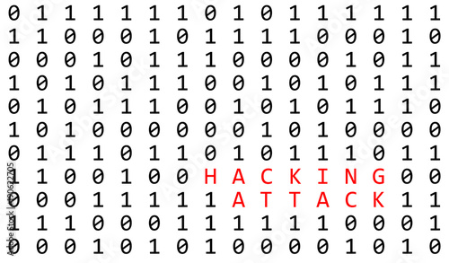binary background with hacking attack sign on white background