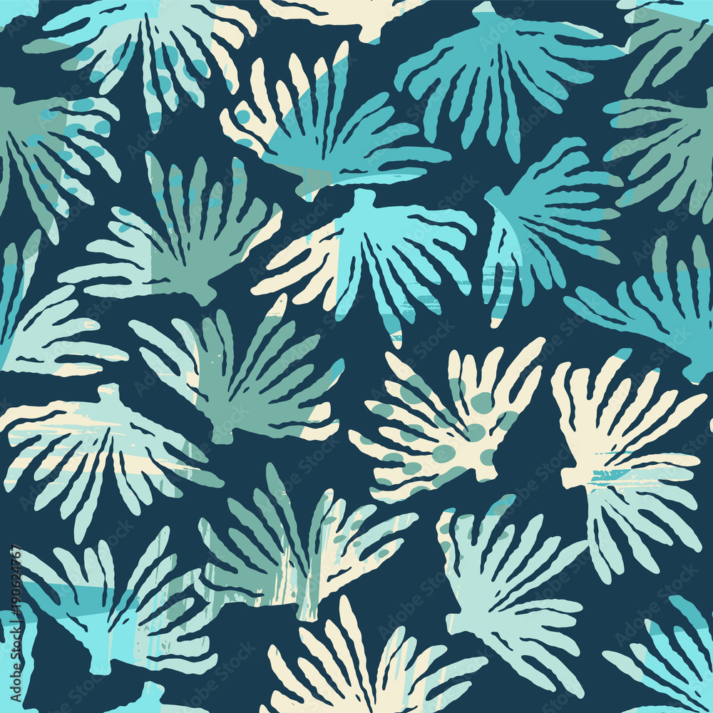 Vector sea seamless pattern with hand drawn textures