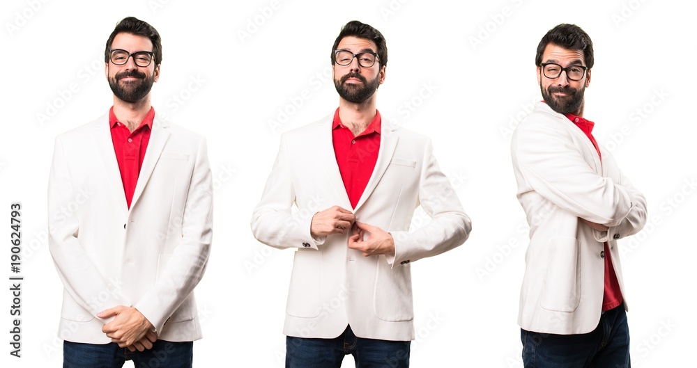 Set of Happy brunette man with glasses Set of Happy brunette man with glasses