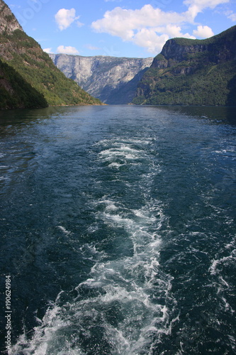 Fototapeta Naklejka Na Ścianę i Meble -  The Sognefjord or Sognefjorden, nicknamed the King of the Fjords, is the largest and deepest fjord in Norway