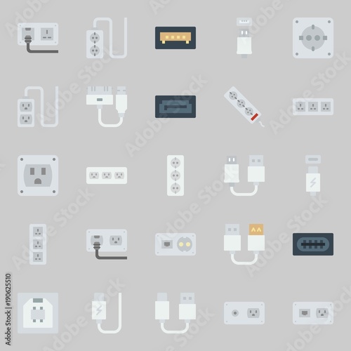 icons set about Connectors Cables. with socket, sata, usb and usb cable