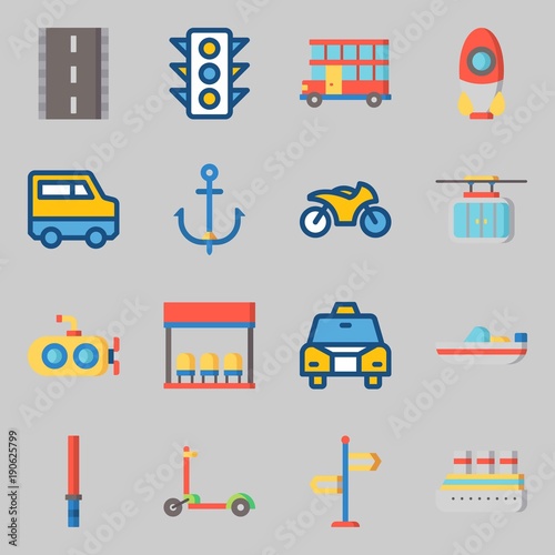 Icons set about Transportation. with traffic light  van and submarine