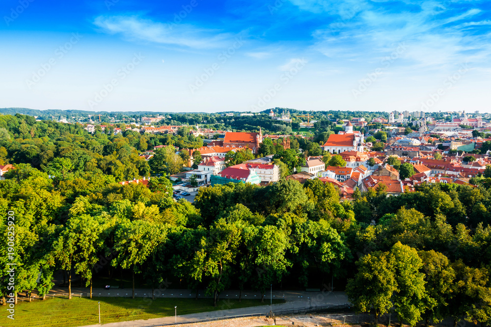 Naklejka premium Overlooking Old Town Vilnius city, Lithuania