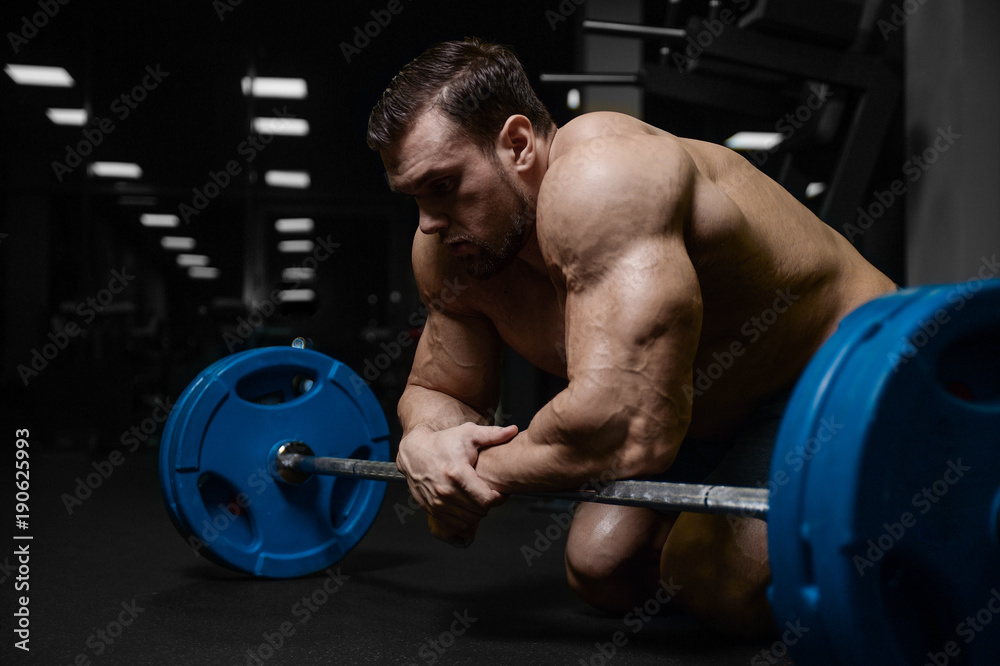 Brutal strong bodybuilder athletic men pumping up muscles with dumbbells. Brutal strong bodybuilder athletic men pumping up muscles with dumbbells.