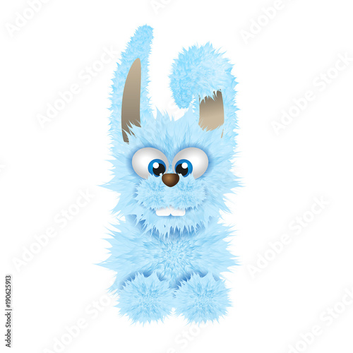 Blue Easter bunny isolated on the white background. Fluffy rabbit.Vector illustration. Cartoon animal character. Easter symbol.