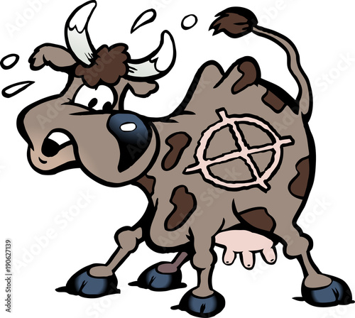 Cartoon Vector illustration of a a scared cow in the shot line