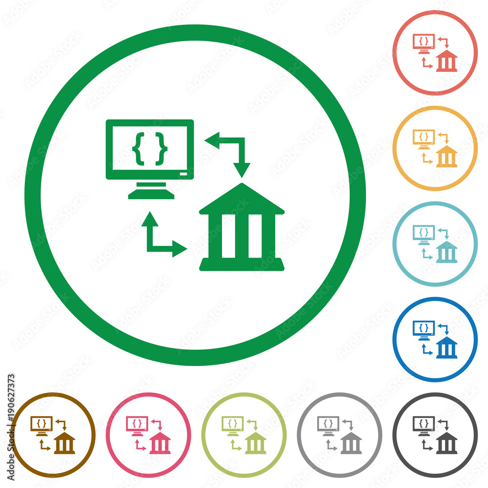 Open banking API flat icons with outlines Open banking API flat icons with outlines