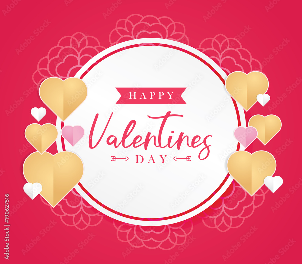 Happy Valentines day greeting card. Greeting cards for Valentine's day or wedding with flower ornaments and heart shapes. Vector background holidays and events. Vector illustration