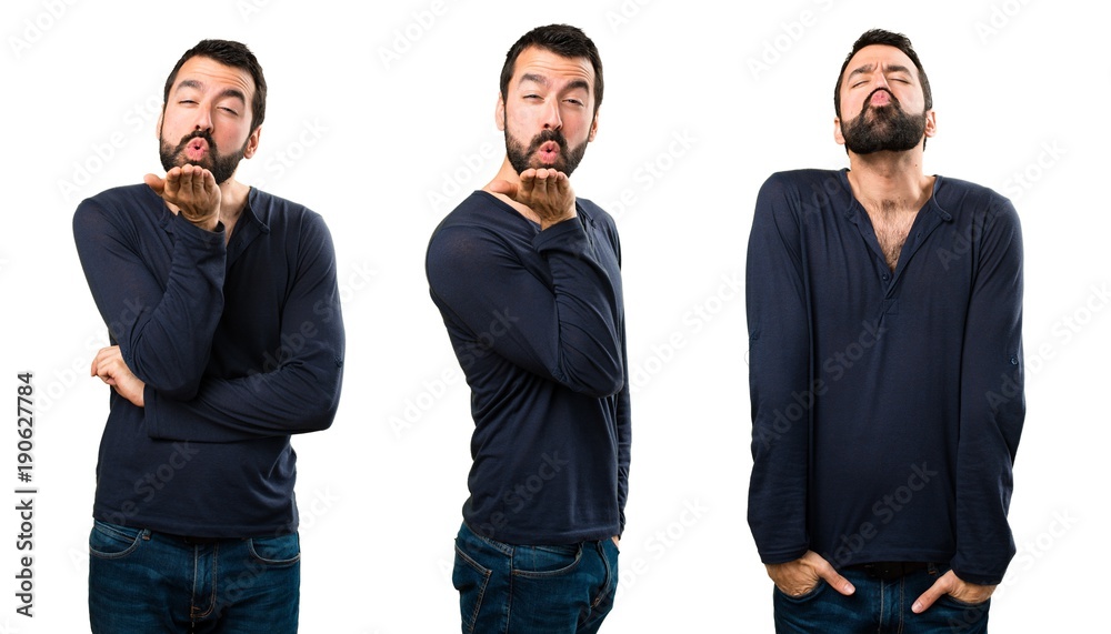 Set of Handsome man with beard sending a kiss Set of Handsome man with beard sending a kiss