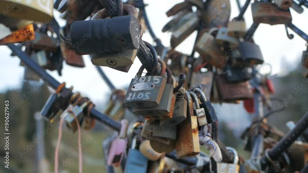 The metal tree and locks on it, concept and symbol of true love, Moscow, Russia The metal tree and locks on it, concept and symbol of true love, Moscow, Russia