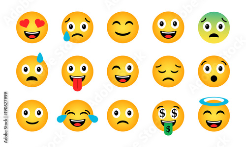 Emoji set. Cute funny emotional icons