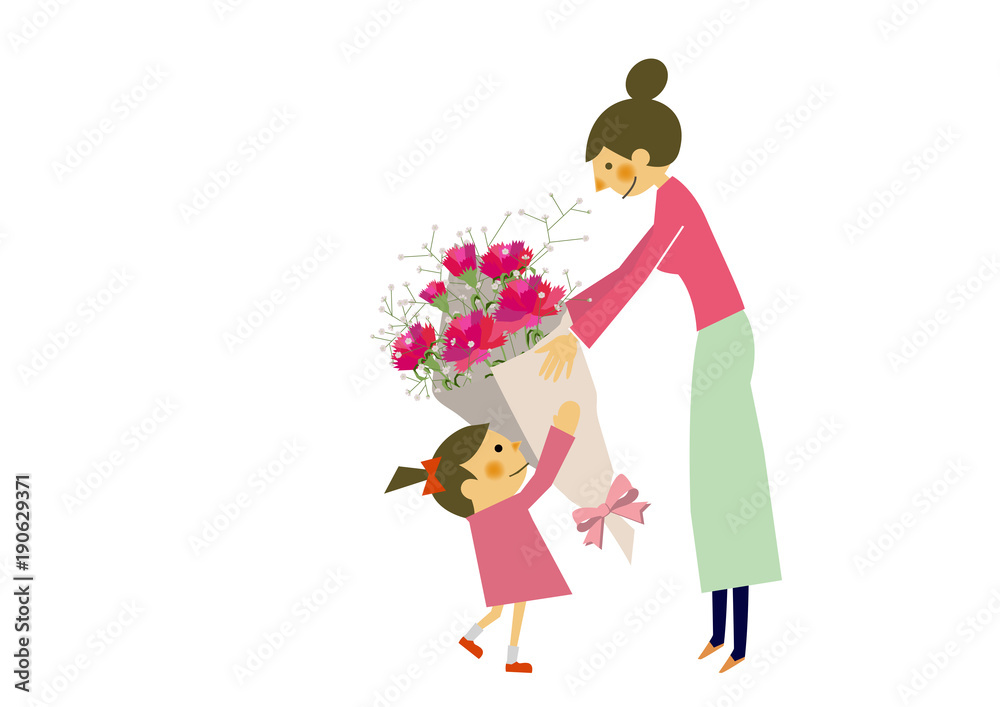 プレゼントを贈る子供と母親。母の日。記念日。誕生日。 プレゼントを贈る子供と母親。母の日。記念日。誕生日。