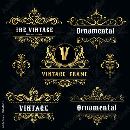 Vintage logo templates Vector Gold decorative frame.