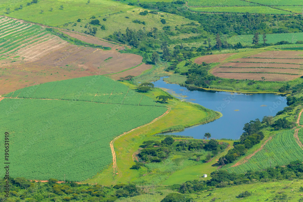 Flying Farmlands Fields Crops Dam Landscape