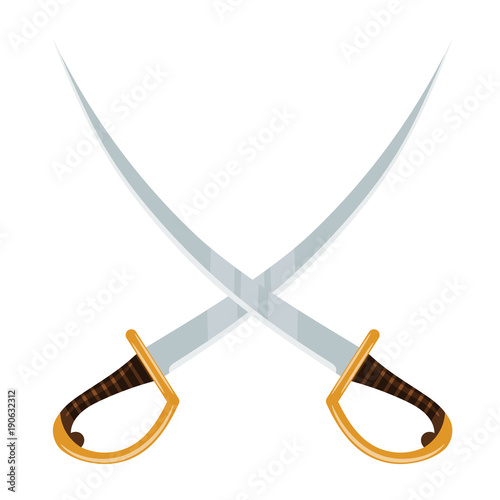 An old weapon on a white background. Crossed swords. Vector illustration of a cartoon style