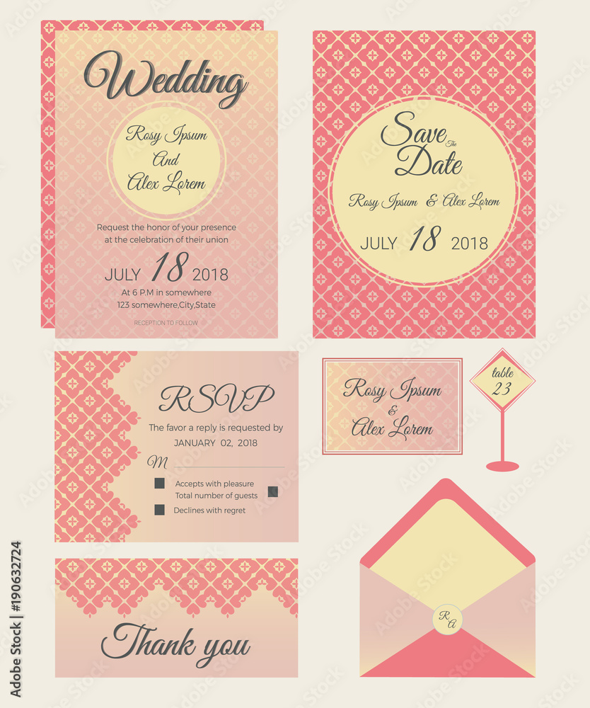 Vector set of invitation cards with  elements Wedding collection