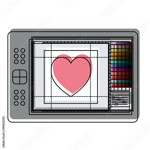 digitizer tablet pen touch tech digital heart design screen watercolor vector illustration