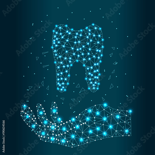 Tooth, human hand blue