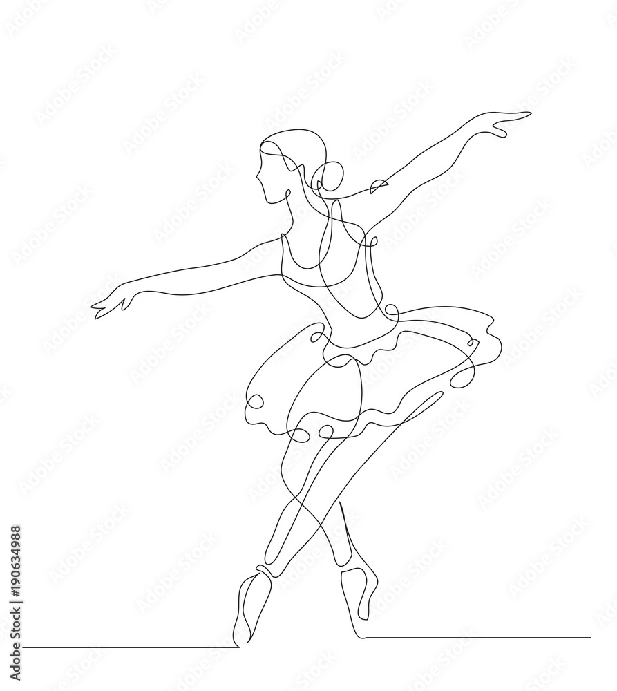 Continuous line drawing. Illustration shows a Ballerina in motion. Art. Ballet. Vector illustration
