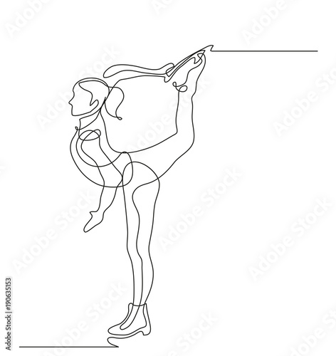 Continuous line drawing. Illustration shows a skater performs exercises. Figure skating. Winter sport. Vector illustration