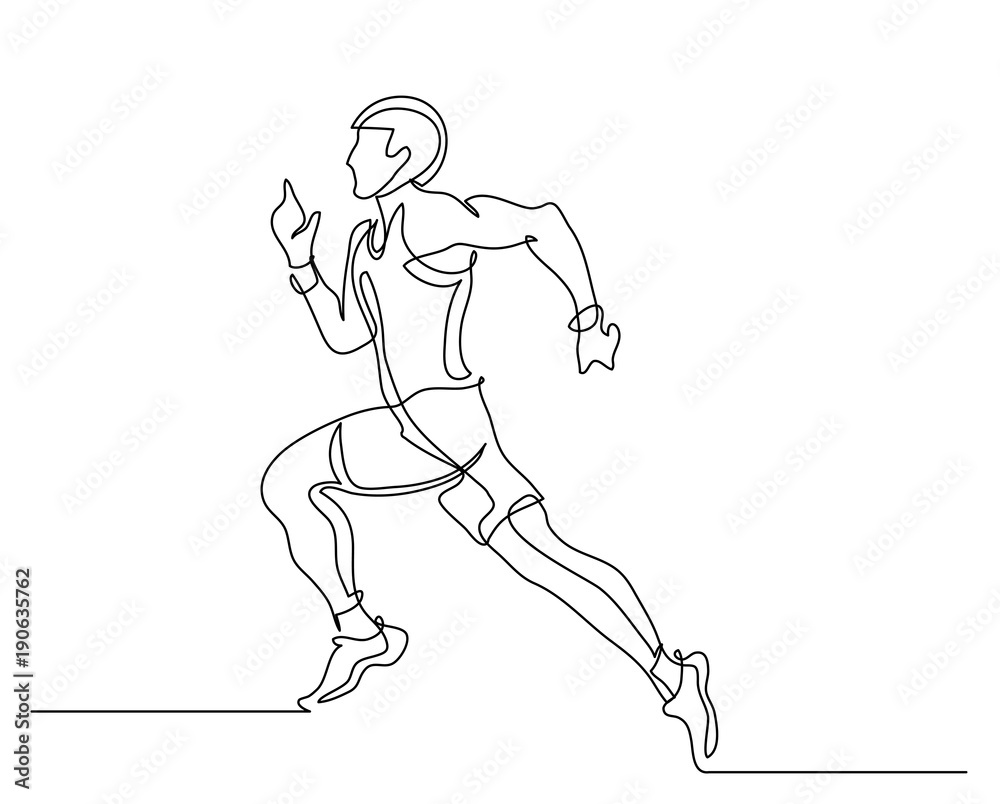 Continuous line drawing. Illustration shows a athlete. Running man. Sport. Athletics. Vector illustration