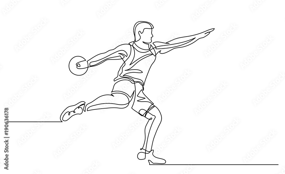 Continuous line drawing. Illustration shows a athlete throwing disc. Sport. Discus. Vector illustration