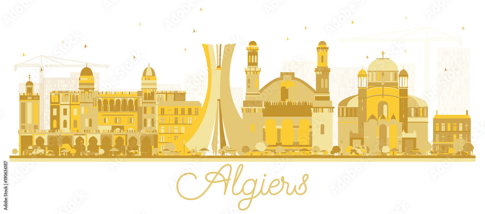 Naklejka premium Algiers Algeria City Skyline Golden Silhouette.