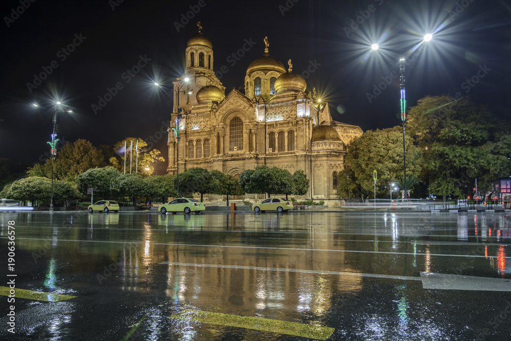 cathedral Varna by rainy night