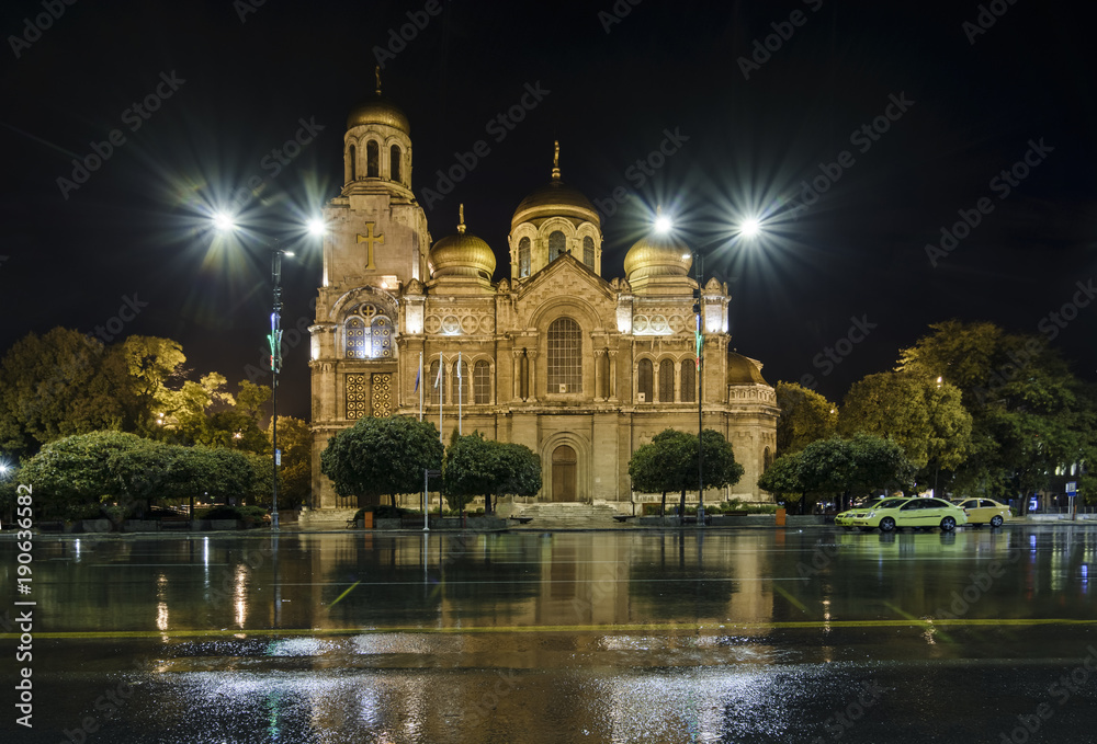 cathedral Varna by rainy night