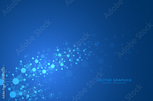 Vector molecule background, genetic and chemical compounds. Abstract connected lines with dots, medical, technological and scientific concept.