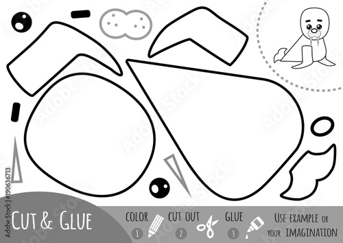 Education paper game, Walrus. Use scissors and glue to create the image.