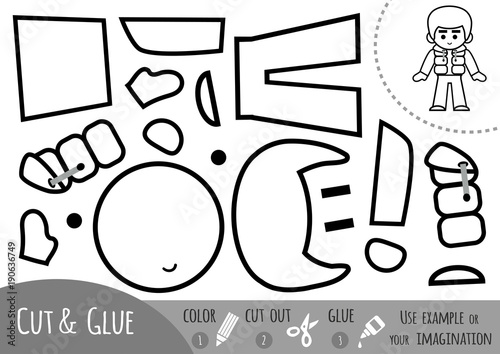 Education paper game, Boy in the gilet. Use scissors and glue to create the image.