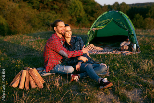 Romantic Couple Camping In Nature On Weekend