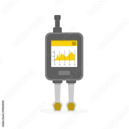 Electronic sensor device with screen and graphics. Flat design concept. Vector illustration.