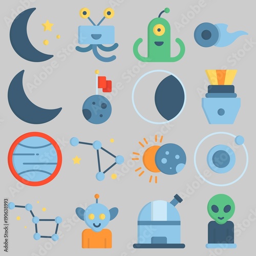 Icon set about Universe with keywords observatory, alien, eclipse, constellation, comet and capsule