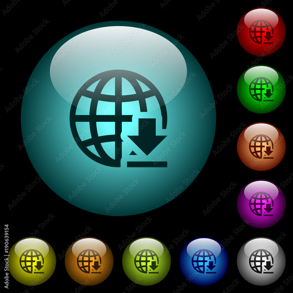 Download from internet icons in color illuminated glass buttons